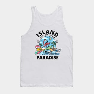 Island Paradise Flamingo  Surfing Beach Tank Top